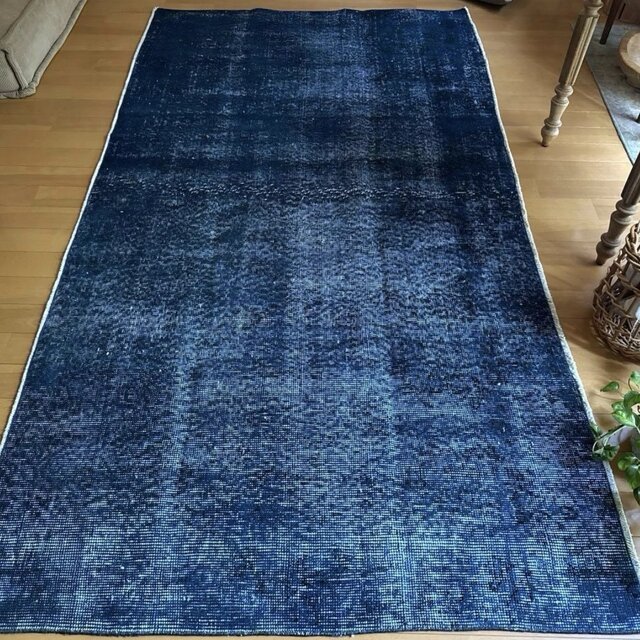 105.5×193 レア 藍色ネイビーブルーオーバーダイ トルコヴィンテージ