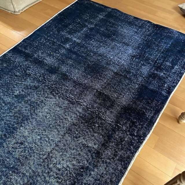 105.5×193 レア 藍色ネイビーブルーオーバーダイ トルコヴィンテージ
