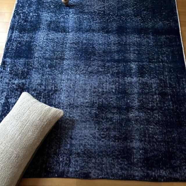 105.5×193 レア 藍色ネイビーブルーオーバーダイ トルコヴィンテージ