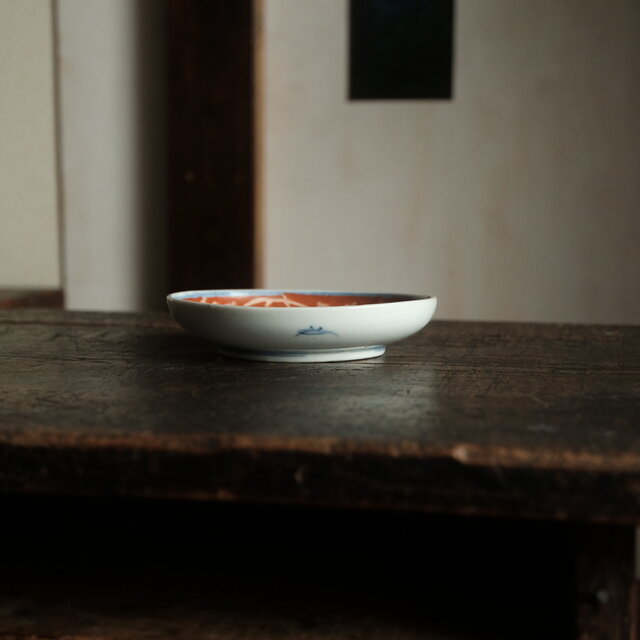 赤で素敵◇伊万里 柘榴文錦手金彩小皿 青海波 骨董/antiques 古美術