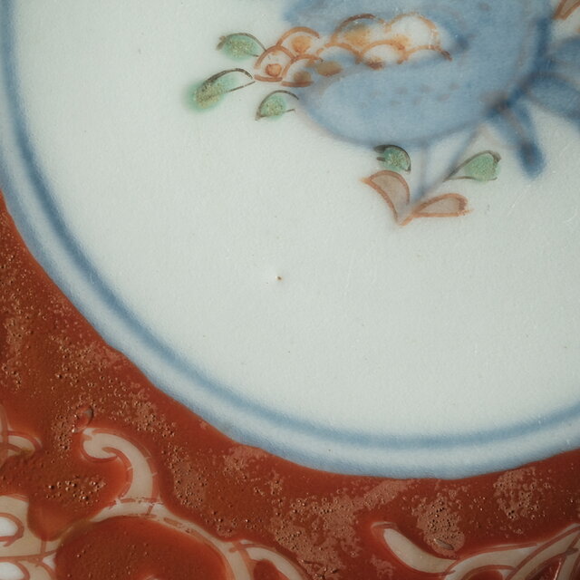 赤で素敵◇伊万里 柘榴文錦手金彩小皿 青海波 骨董/antiques 古美術