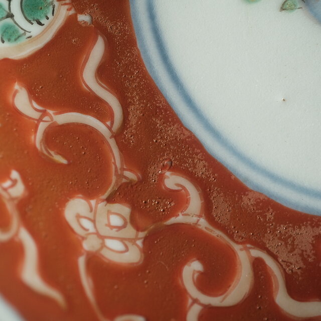 赤で素敵◇伊万里 柘榴文錦手金彩小皿 青海波 骨董/antiques 古美術