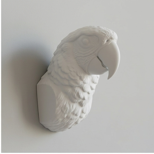 インコ（コンゴウインコ）の壁掛けレリーフ 3Dプリント 白PLA