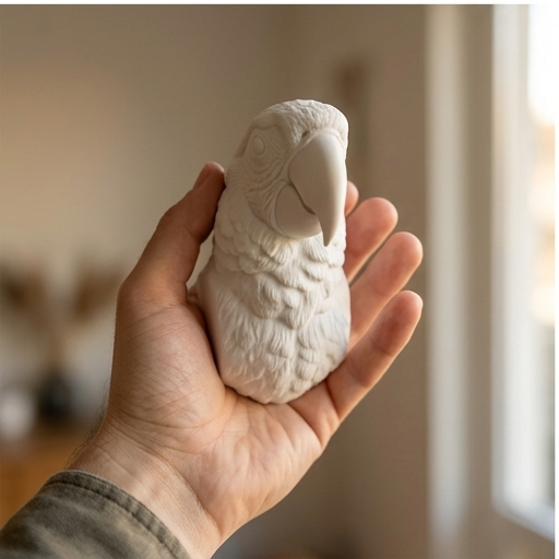 インコ（コンゴウインコ）の壁掛けレリーフ 3Dプリント 白PLA