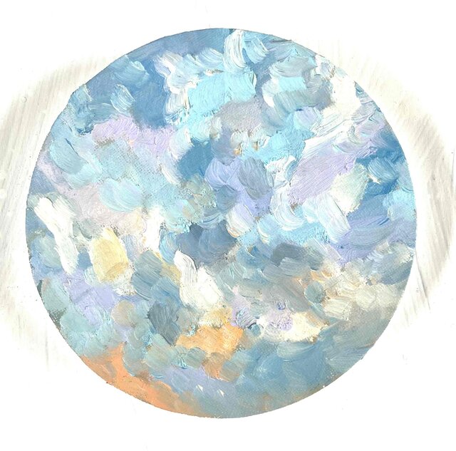 原画・油彩 『 朝空 20260711』絵画・ 直径15cm・アート・丸形