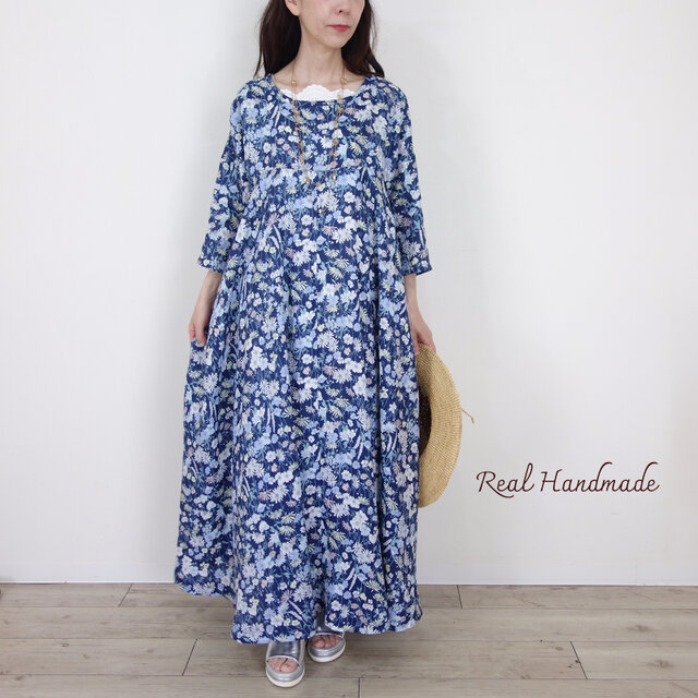 予約販売] 藍色の花野 ネイビーフラワーリネン ドロップサーキュラー