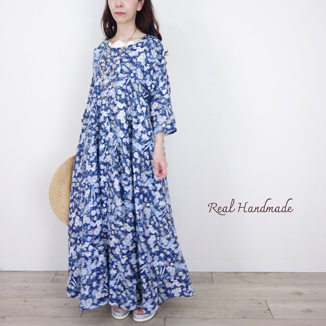 予約販売] 藍色の花野 ネイビーフラワーリネン ドロップサーキュラー