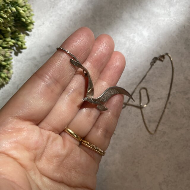 風と渡り鳥のヴィンテージペンダント｜スペイン製 925シルバー｜43cm