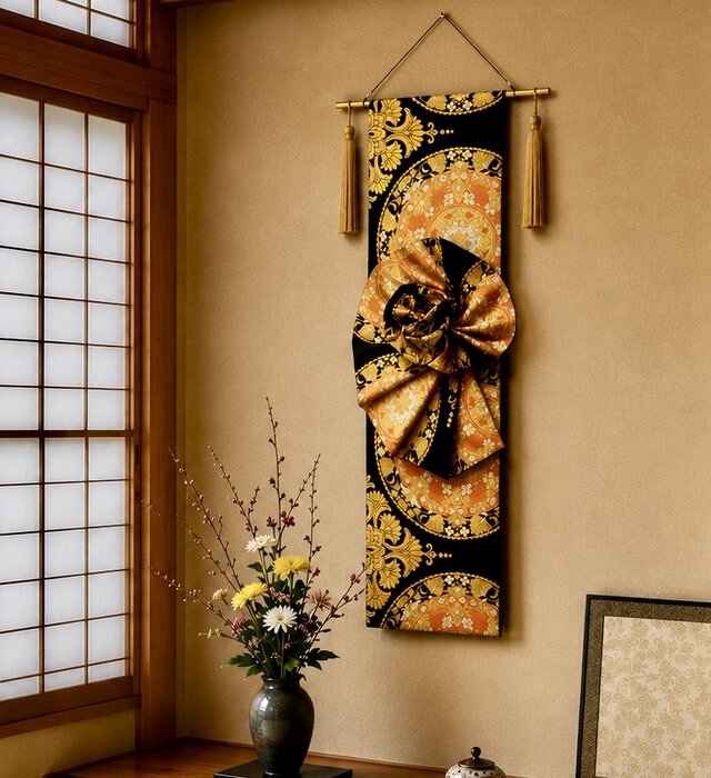 一点物】帯アート「華円」｜正絹 袋帯 インテリアアート 和モダン
