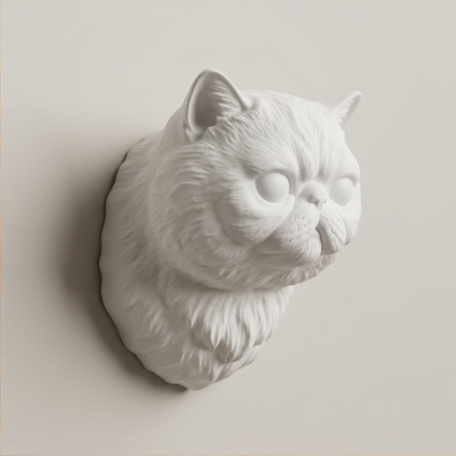 エキゾチックショートヘアの壁掛けレリーフ 3Dプリント 白PLA