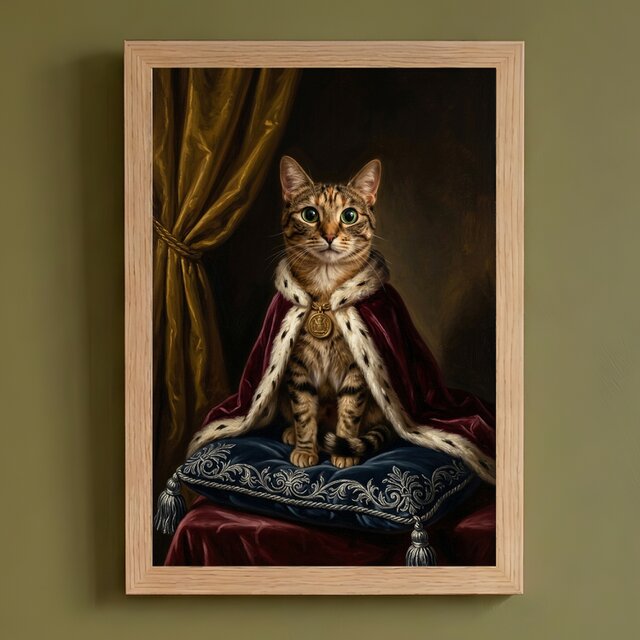 猫のルネサンス風肖像画 油絵風アートA4額装インテリア壁掛け | iichi