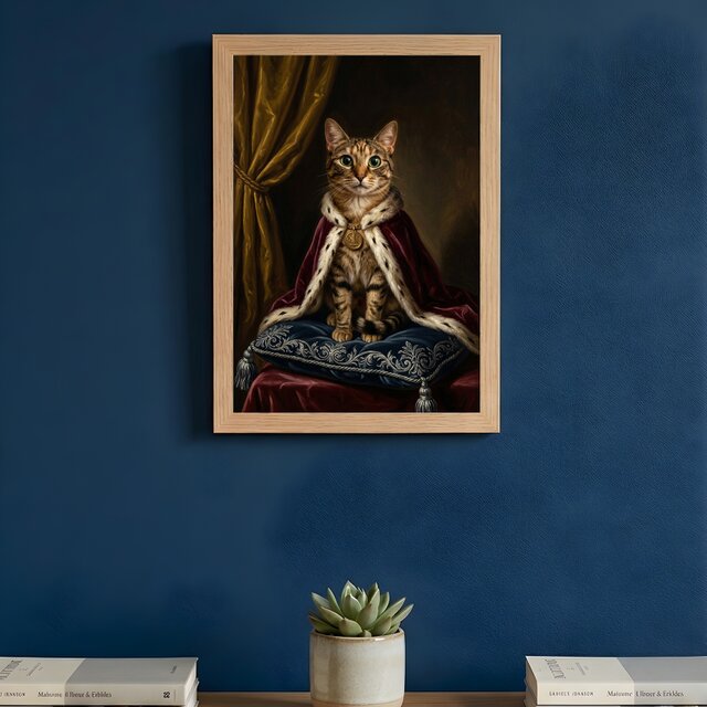 猫のルネサンス風肖像画 油絵風アートA4額装インテリア壁掛け | iichi