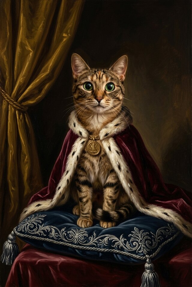 猫のルネサンス風肖像画 油絵風アートA4額装インテリア壁掛け | iichi
