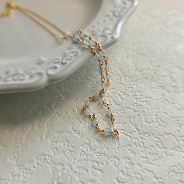 N157 アクアマリン天然石ネックレス｜華奢チェーン シンプル 大人