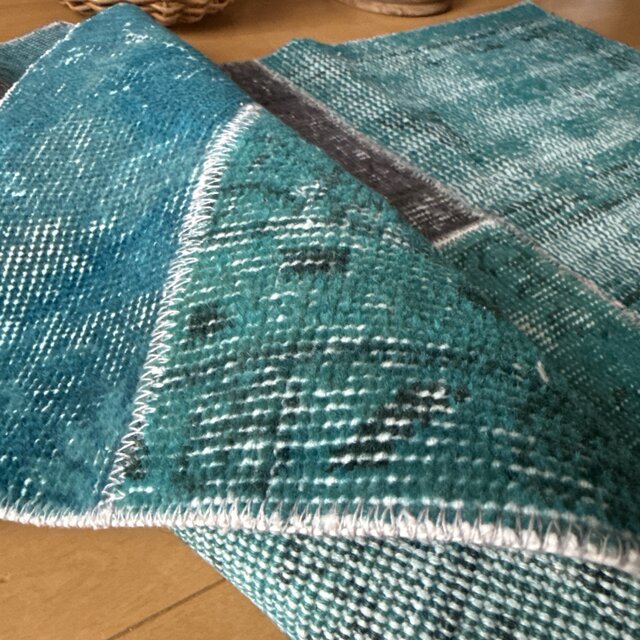 55×103 ターコイズブルー×グレイ パッチワーク トルコヴィンテージラグ