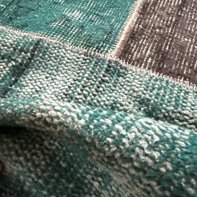 55×103 ターコイズブルー×グレイ パッチワーク トルコヴィンテージラグ