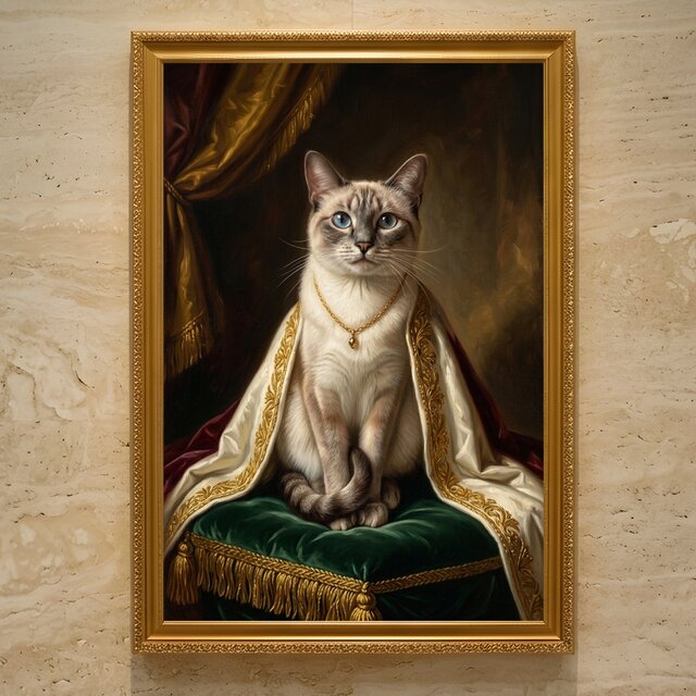 猫（シャム猫）のルネサンス風肖像画 油絵風アートA3額装インテリア