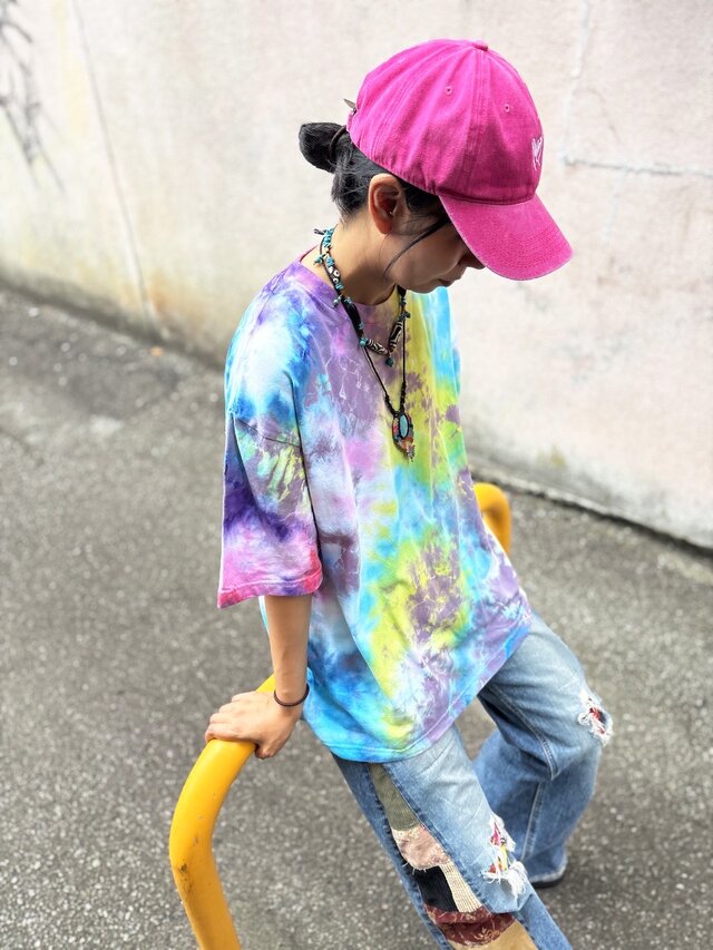 タイダイビッグシルエット Tシャツ Lサイズ カラフル ムラ染め Hippies