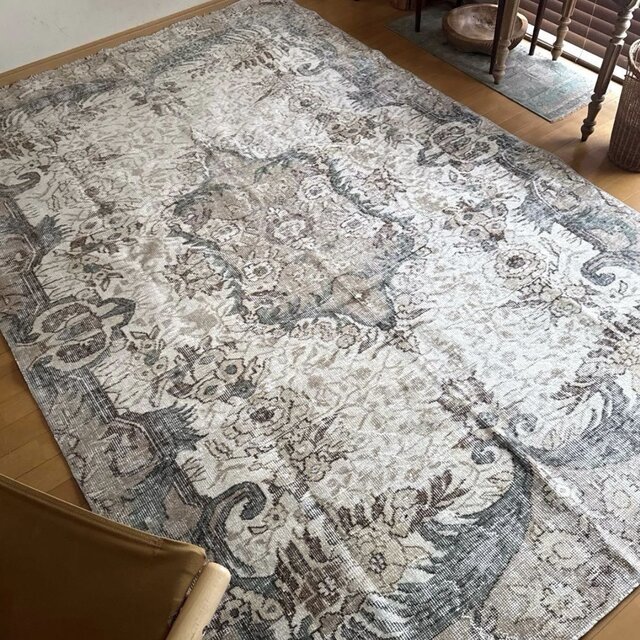 超大判 レア172×270アイボリー×グレージュカーキ トルコヴィンテージ