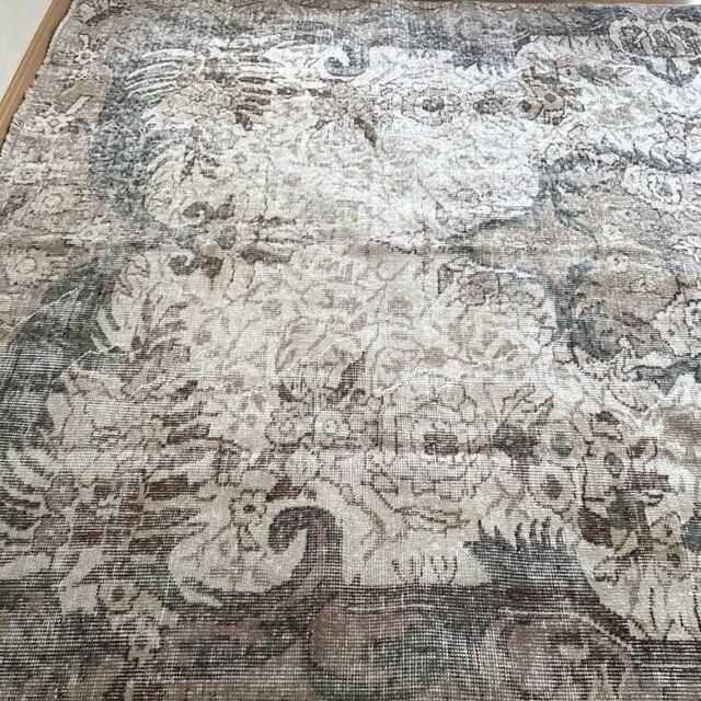 超大判 レア172×270アイボリー×グレージュカーキ トルコヴィンテージ