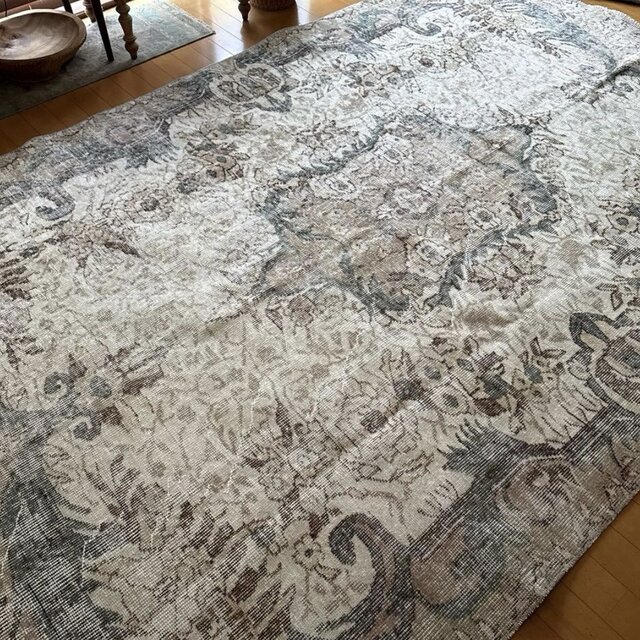 超大判 レア172×270アイボリー×グレージュカーキ トルコヴィンテージ
