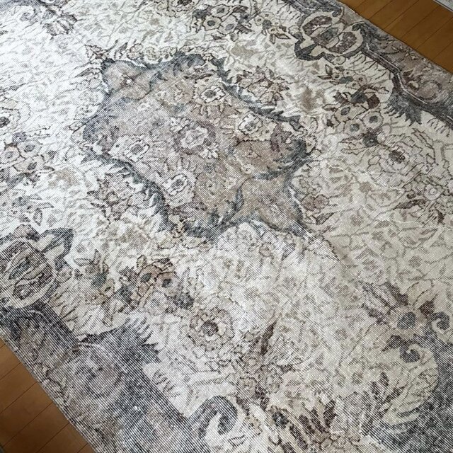 超大判164×270クリーム×ラベンダーグレイ　トルコヴィンテージラグ 超大判 レア172×270アイボリー×グレージュカーキ トルコヴィンテージ
