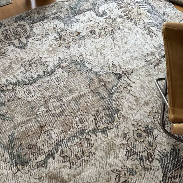 超大判 レア172×270アイボリー×グレージュカーキ トルコヴィンテージ