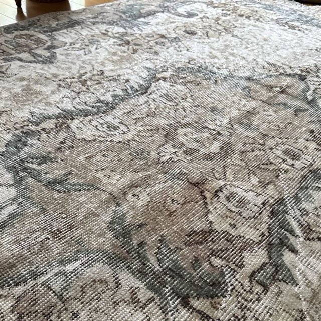 超大判 レア172×270アイボリー×グレージュカーキ トルコヴィンテージ