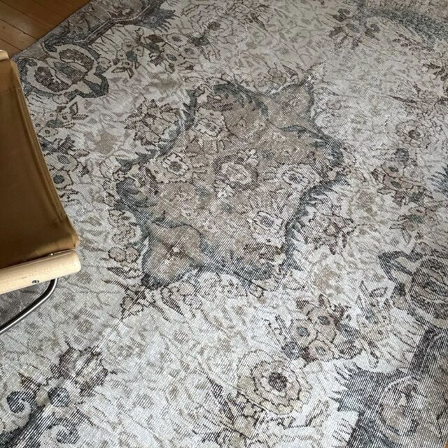 超大判 レア172×270アイボリー×グレージュカーキ トルコヴィンテージ