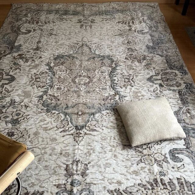 超大判 レア172×270アイボリー×グレージュカーキ トルコヴィンテージ