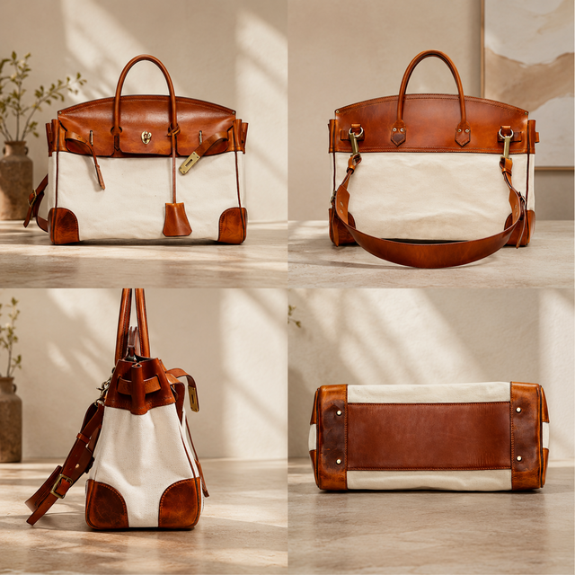 トートバック　ｉｃｈｉ　帆布/レザー　特別注文品 イタリアンレザー×厚手帆布 手作り2WAYトートバッグ｜全4サイズ・2色
