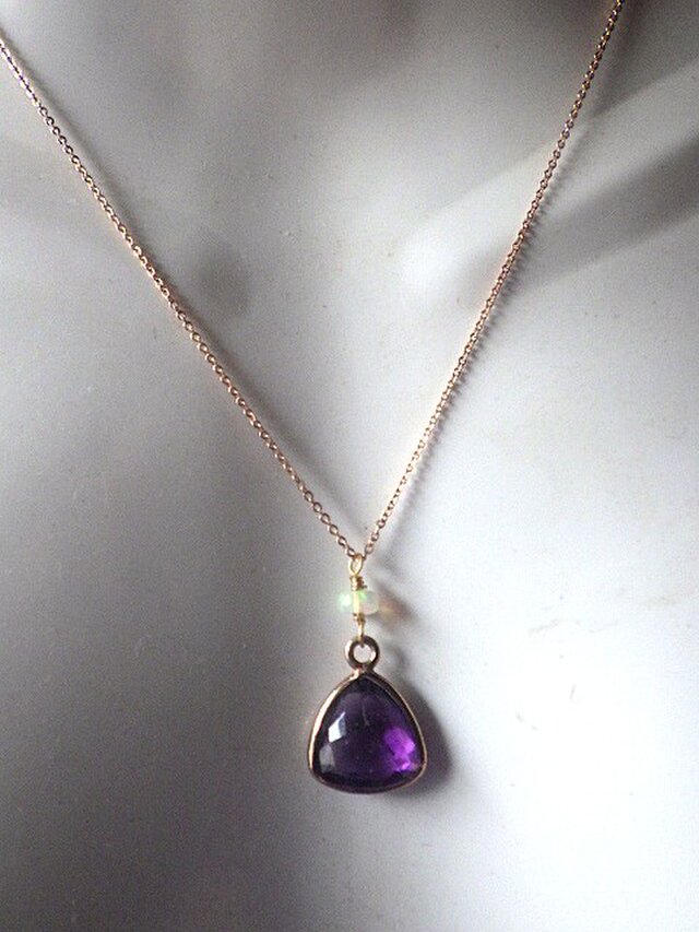 BOX付✨オパール x アメトリン 14kgf 天然石 ネックレス 14kgf＊Sunset Rainbowアメジストと虹色オパールの夕暮れネックレス