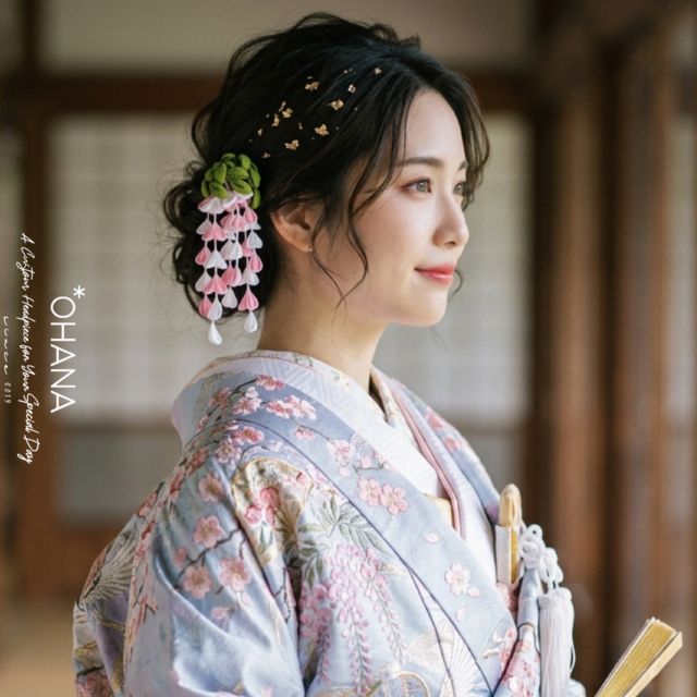 つまみ細工】しだれ藤の髪飾り（サクラ／ライラック）成人式 卒業式