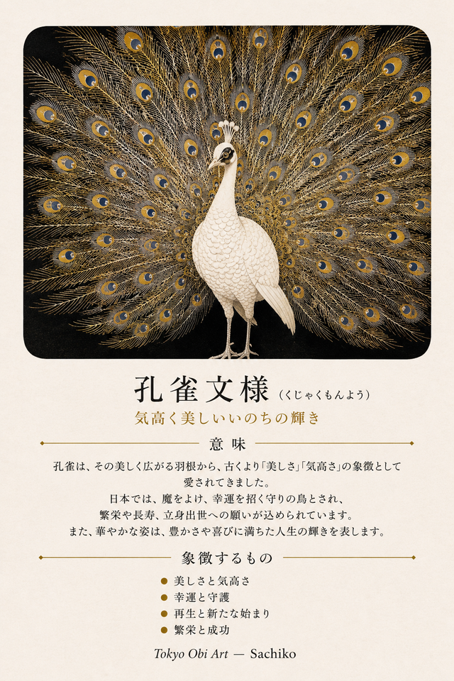 一点物】白孔雀と青孔雀｜正絹帯アート・和モダン壁掛けインテリア