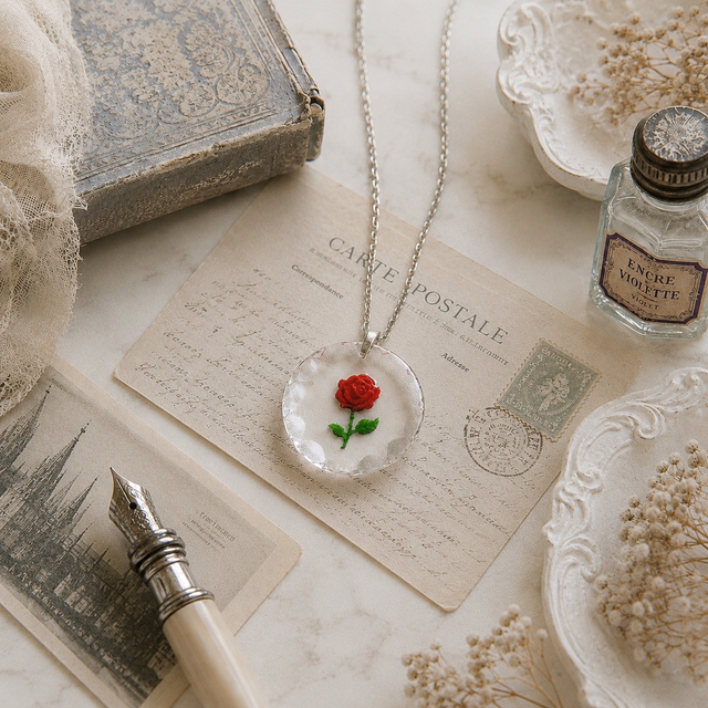 ドイツ製 ヴィンテージ】ガラスの薔薇 vintage rose ネックレス