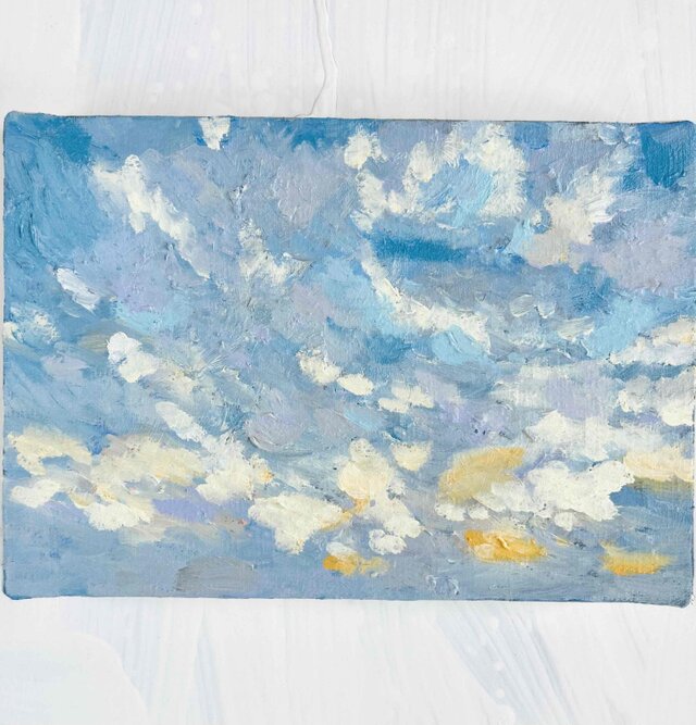 原画 油彩「朝空 20260714」絵画・サムホールサイズ （16×23㎝）アート
