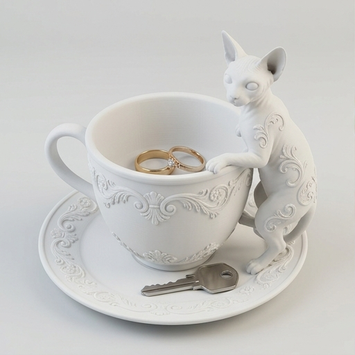 猫（スフィンクス）のアクセサリートレイ 小物入れ マットホワイト