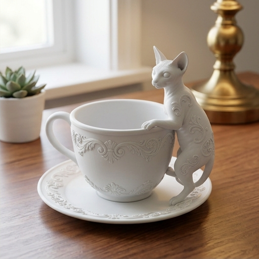 猫（スフィンクス）のアクセサリートレイ 小物入れ マットホワイト