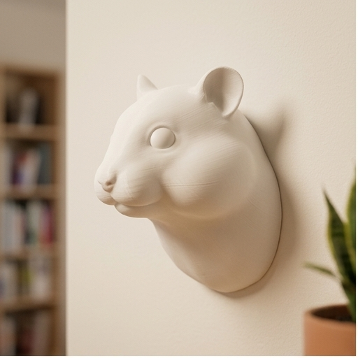 ファンシーハムスターの壁掛けレリーフ 3Dプリント 白PLA インテリア