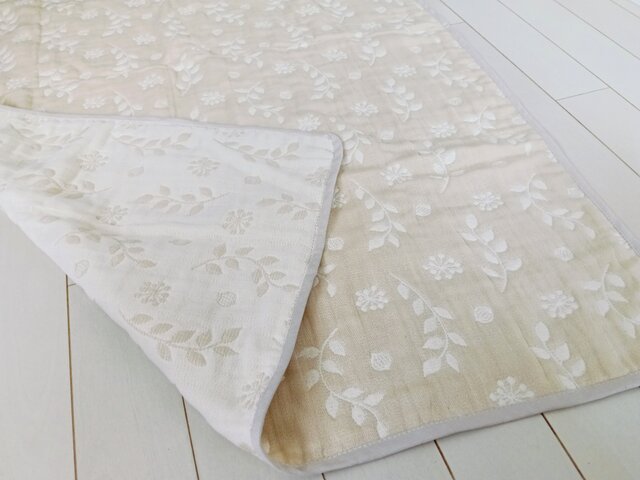 専用♥赤字特価♥みかん♥ガーゼ×ふわふわボア★特大ブランケット⭐北欧 北欧風植物柄やわらか6重ガーゼのブランケット *73x107cm* | iichi