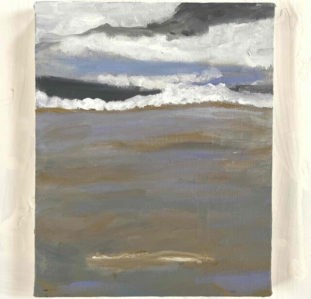 原画・油彩「波打ち際」絵画 ・F3（22×27㎝ ）アート・キャンバス