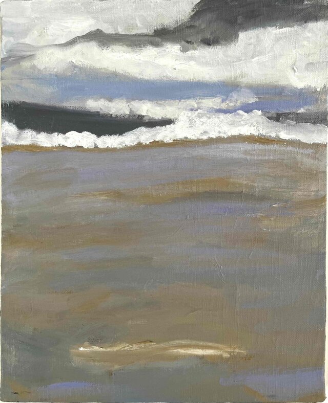 原画・油彩「波打ち際」絵画 ・F3（22×27㎝ ）アート・キャンバス