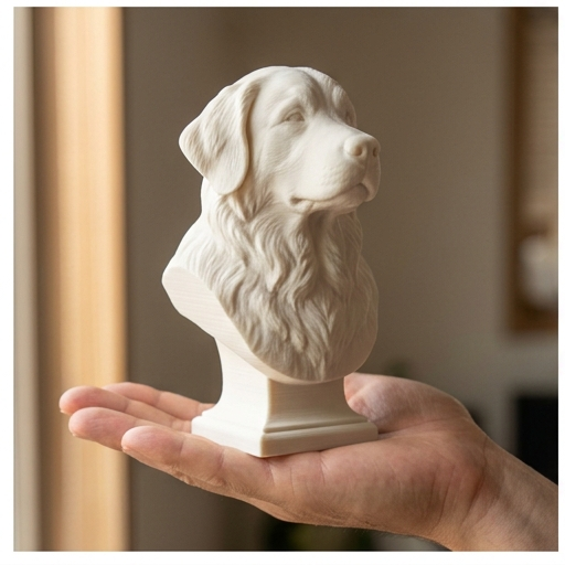 バーニーズマウンテンドッグの3Dプリント胸像 白PLA 彫刻 置物
