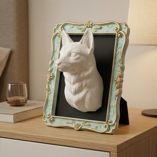 猫（ターキッシュアンゴラ）の壁掛けレリーフ 3Dプリント 白PLA