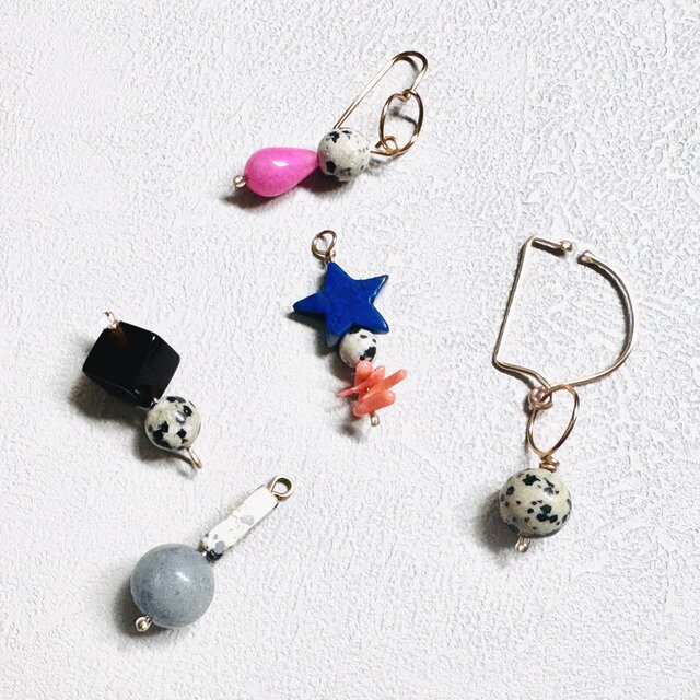 イヤカフかピアスを選べる❤︎ダルメシアンジャスパーとインカローズの