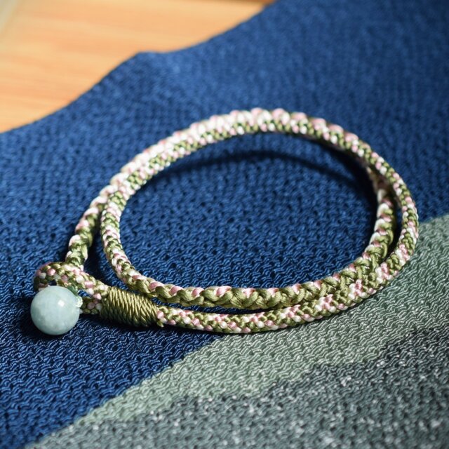 RITAO CHAN公式様専有 アンテング緑色の翡翠のシルバーブレスレット 藤三郎X京都あさひ屋 正絹天然石二重巻 組紐ブレスレット 緑・翡翠