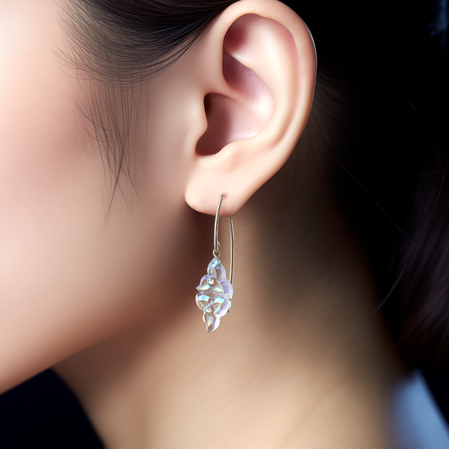 silver925｜ヴィンテージガラスの揺れる透明な花フックピアス