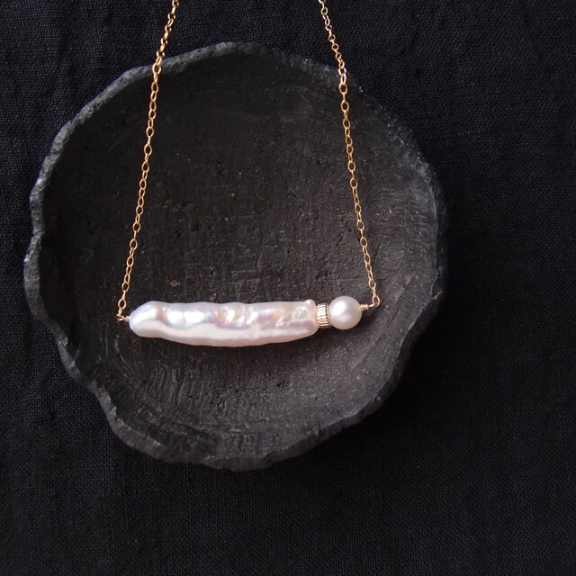 K14gf】Big Stick Pearl Bar Necklace／スティックパール バー