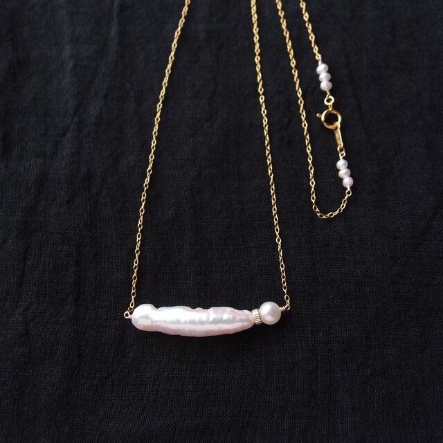SAAD シルバービーズネックレス k14GF K14gf】Big Stick Pearl Bar Necklace／スティックパール バー