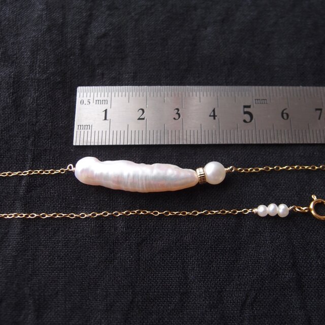 K14gf】Big Stick Pearl Bar Necklace／スティックパール バー